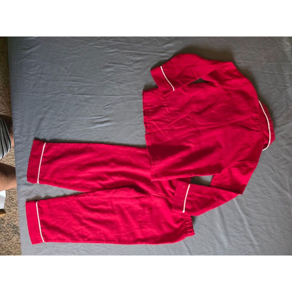 Little Planet by Carters Size 4 Red Flannel Button Up Pajama Set Piping - Picture 3 of 3